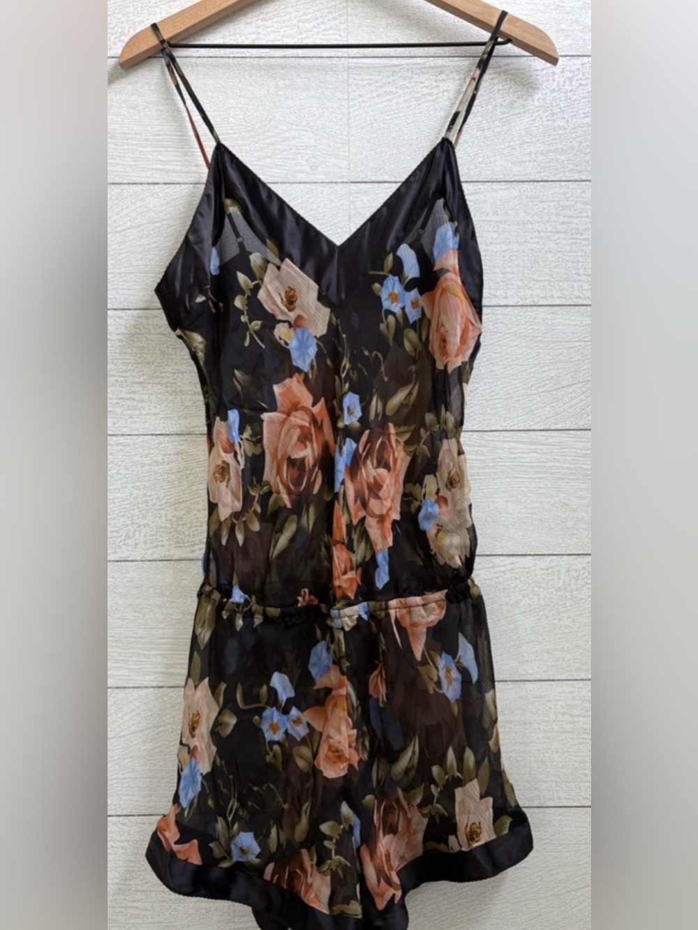 La Fee Verte 100% Silk Floral Teddy Romper L NWT Sheer Lingerie